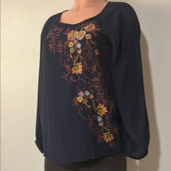 J Jill Embroidered Floral Blouse Top Women’s Size S Shirt Long Sleeve Boho - Picture 1 of 9